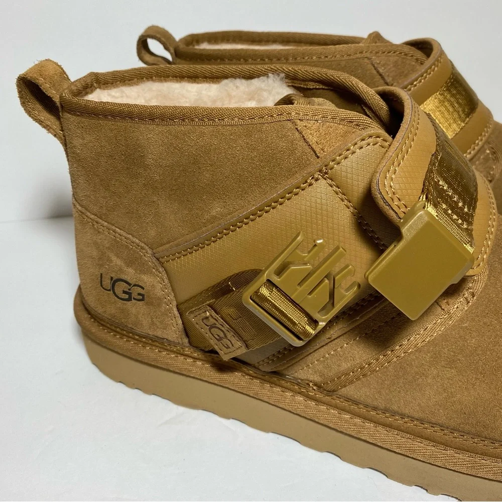 UGG Men's Neumel Snapback Suede Boot Sheepskin Lined 'Chestnut' Size 13